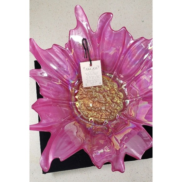 Akcam Turkish Opalescent Fusha Pink Glass Large Floral Lite PINK Bowl 8.5" - Picture 6 of 10